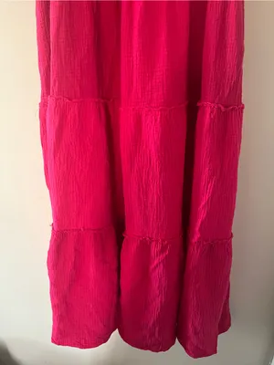 Hot Pink Tiered 100% Cotton Gauze Maxi Dress Small Coastal Euro Summer Beach thumbnail 3