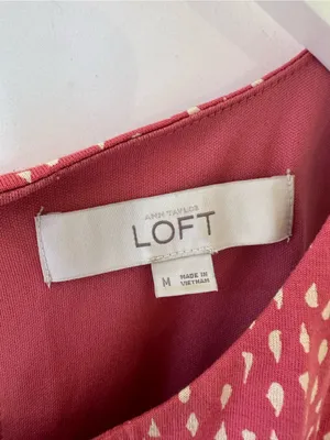 LOFT Coral Pink Printed Midi Dress with Black Waistband thumbnail 6
