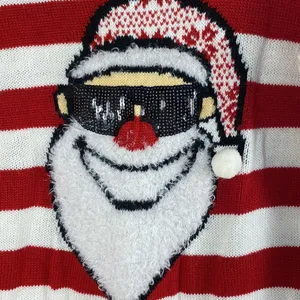 BONGO Vintage Santa ´s womens striped red-white Holiday Ugly Christmas sweater L thumbnail 3