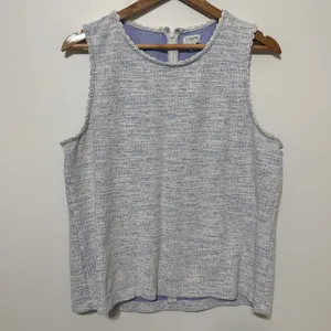 J. Crew Textured Tank Top with Scallop Trim Blue Size XL Blue Tweed thumbnail 2