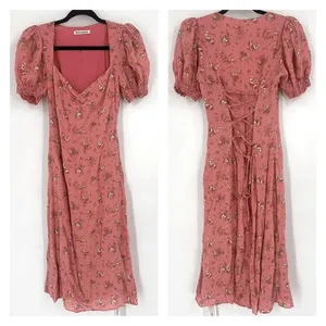 Reformation Midi Dress Luciana 0 Pink Floral Lace‎ Up Back Cottagecore Romantic thumbnail 2