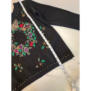 Arriviste Womens Black Embroidered Wreath Beaded Ugly Christmas‎ Sweater Small thumbnail 9