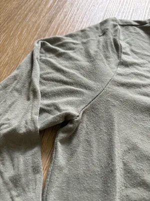 Forever 21 Olive Green Crop Long Sleeve Top with Criss Cross V Neck Back thumbnail 2