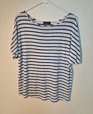 Colette Women’s Striped Dolman Sleeve Tee Nautical Navy White Size M W-217 thumbnail 1