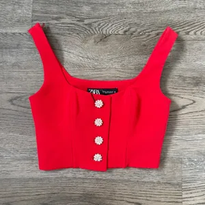 Zara Red Rhinestone Button Corset Crop Top Vest Size XS‎ Structured Boned NWOT thumbnail 4