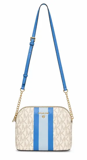 Michael Kors Blue Stripe MK Logo Crossbody Bag Gold Chain Strap thumbnail 1