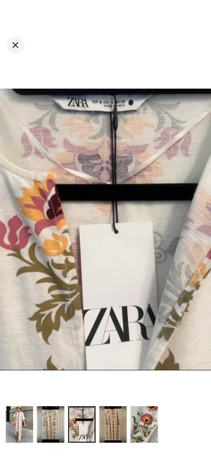 Zara White Floral V-Neck Dress with Pink, Yellow & Olive Print thumbnail 3