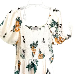 Hayden Los Angeles Cream Floral Puff Sleeve Tiered Mini Dress Pockets Size Small thumbnail 4