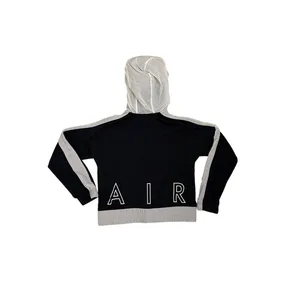 Nike Air Sportswear Club Fleece Black White Full-zip Loose Crop Hoodie Medium thumbnail 3