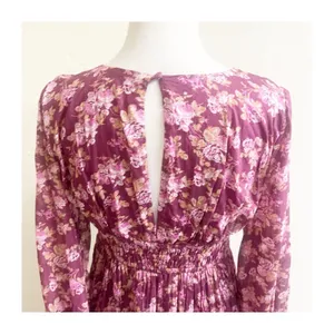 Free People Keep You Floral Moni Dress Plunging Neckline Long Sleeve Smocked thumbnail 11