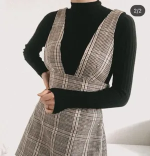 Zara plaid pinafore sleeveless mini dress thumbnail 1