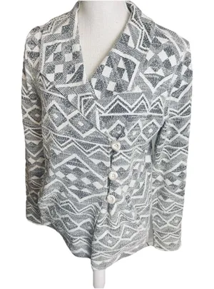 Lucky‎ Brand Women’s Aztec Tribal Knit Jacket Blazer sz S grey cream thumbnail 1