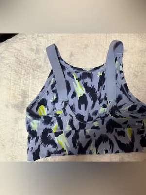 aerie Lavender Abstract Print Sports Bra with Neon Yellow Accents thumbnail 2