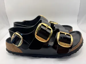 Birkenstock Milano Big Buckle Black Patent Leather Gold Quiet Luxury Sandals 38 US 7-7.5 thumbnail 2