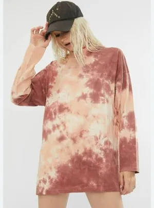 We The Free People Be Free Shirt Top Cabarnet Pink Brown Tie Dye Long Sleeve M thumbnail 1