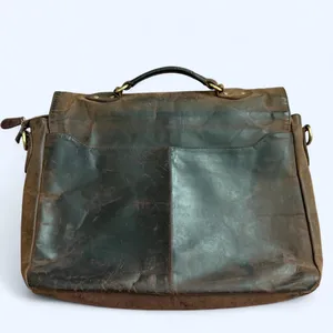 Vintage Briefcase Bag Brown Distressed Real Leather USA Preppy Academia Professor Laptop Book Brass Buckle Antique Streetwear Measurement in pics thumbnail 2