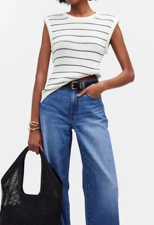 Madewell Puff-Trim Sweater Vest in Stripe thumbnail 2