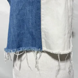 ZARA Patchwork 2-Tone Denim Raw Hem Tank Top Blue White Size Small 5575/012/400 thumbnail 9