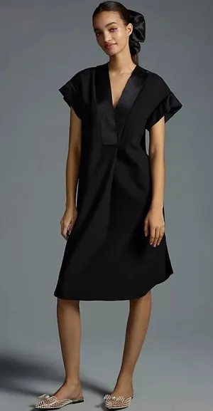 Maeve NEW WITH TAGS Black Deep V Dress medium minimalist‎ classic workwear thumbnail 1