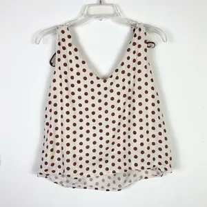 Sage & Citrus Ivory & Brown Polka Dot Tie Shoulder Tank Top Blouse thumbnail 2