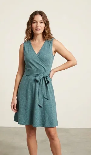 Toad&Co Cue Wrap Dress Size M Teal Blue Sleeveless Tie Waist thumbnail 1