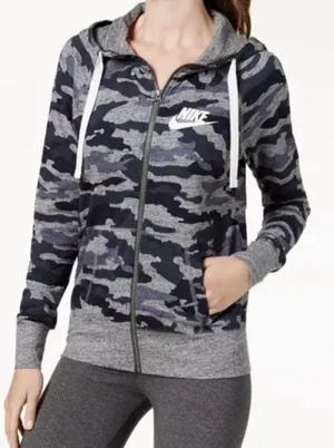 Nike Women's Sportswear Gym Blue Camo-Print Hoodie/ Jacket Lightweight thumbnail 1