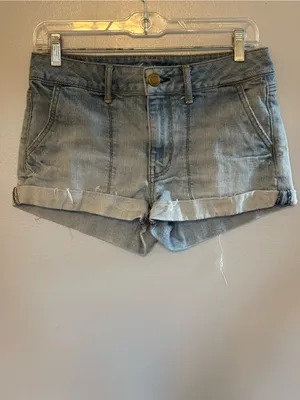 American Eagle Outfitters Light Gray Rolled Hem Denim Shorts thumbnail 2