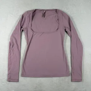 SKIMS Cotton Jersey Long Sleeve Square Neck Top Dusty Rose Mauve Small thumbnail 1