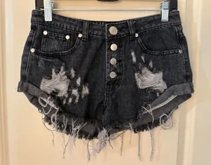 Vestique Faded Black Button Up Rolled Cutoff Jean Shorts Women's Sz Medium thumbnail 1