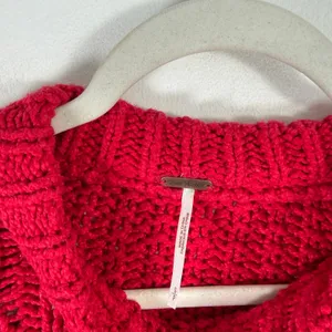 Free People Cutting Edge Cable Knit Sweater Cranberry Red 100% Cotton Womens Sm thumbnail 4