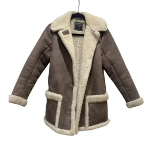 Abercrombie & Fitch Faux Suede Shearling Coat Womens XS Brown Cream Lined Jacket thumbnail 1