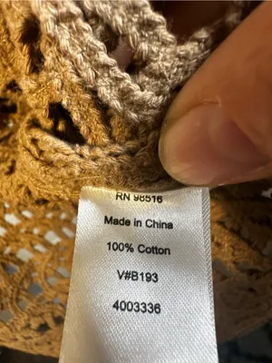 N73. Open-Front Crochet Knit Sweater Cardigan - Tan- 100% Cotton thumbnail 2