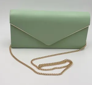 Mint Green Vegan Leather Envelope Clutch Bag with gold Chain‎ Evening Party thumbnail 1