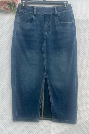 Halara Denim Skirt Womens Size Small Reg Blue Wash Stretch Front Slit NEW thumbnail 1