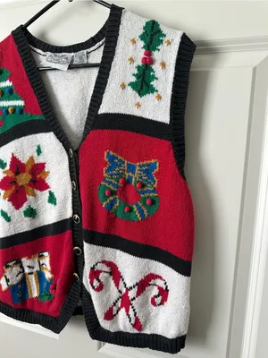 Vintage The Villager Christmas Knitted Sweater Vest Size L thumbnail 4