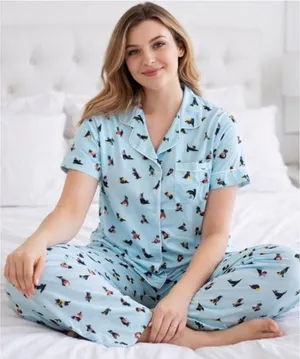Kate Spade Large Scottie Dog Pajama Set Blue Short Sleeve Lounge Sleepwear NWT thumbnail 1
