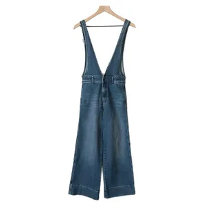 Free People Denim A-Line Overalls Cotton Blend Blue Wide Leg Size 0 thumbnail 2