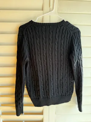 Ralph Lauren Black Cable Crewneck Sweater with Polo Pony sz S thumbnail 6