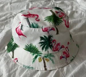 Flamingo Print Bucket Hat White thumbnail 1