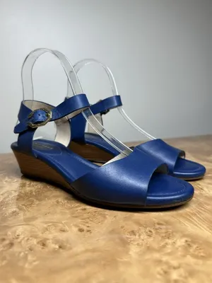 Cole Haan Grand.OS Blue Leather Ankle Strap Wedge Sandals Size 6B thumbnail 2