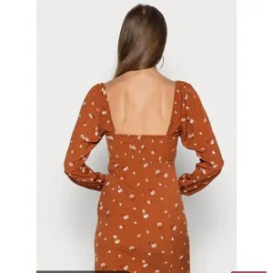 Abercrombie Fitch Rust Brown Floral‎ Sweetheart Neck Puff Sleeve MiniDress Small thumbnail 3