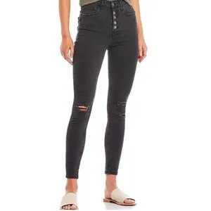 Free People Sabrina Button Front High Waisted Skinny Washed Black Gray Size 25 thumbnail 7