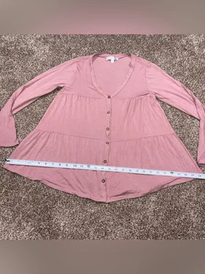 Moa Moa Dusty Pink Button-Front Tiered Long Sleeve Top Small thumbnail 6