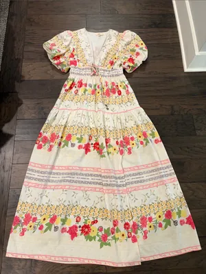 New Without Tags Entro Floral V-Neck Puff Sleeve Maxi Dress Sz S thumbnail 8