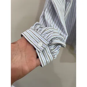 Max Studio‎ Blue Stripe Flowy Lightweight Button Front Blouse Size Medium thumbnail 4