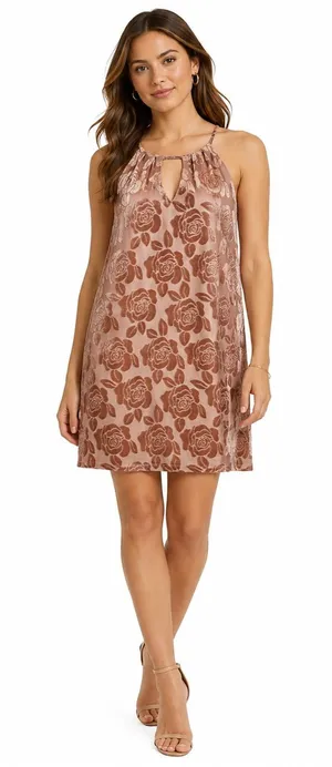 Candie’s Velvet Rose Mini Dress XL Blush Pink Burnout Floral Party Cocktail thumbnail 1