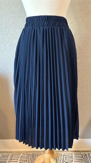 Urban Coco Navy Pleated Midi Skirt Large thumbnail 1