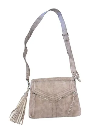 Faux Suede Shoulder Crossbody Handbag Purse Tassel and Adjustable Strap Western thumbnail 1