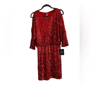 NTW Boston Proper Red Sequin Cold-Shoulder Party Dress size 6 thumbnail 3