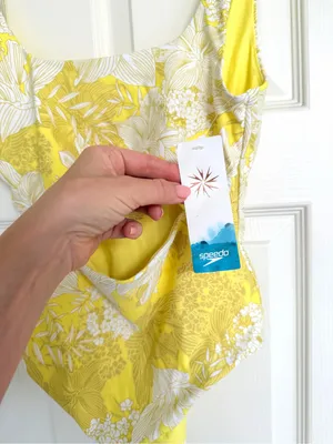 Speedo Floral Cut Out Bathing Suit Tropical Yellow White Size S NWT thumbnail 4